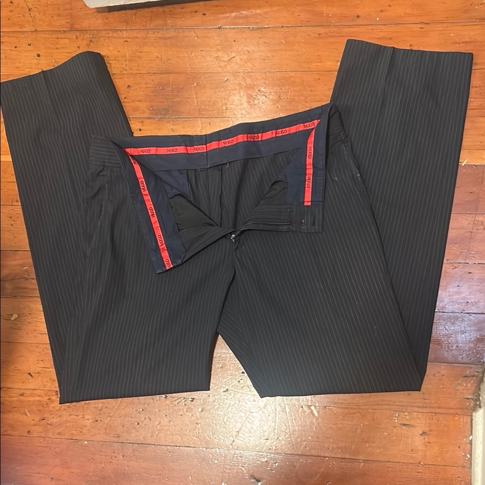 HUGO Black Pinstripe Dress Pants